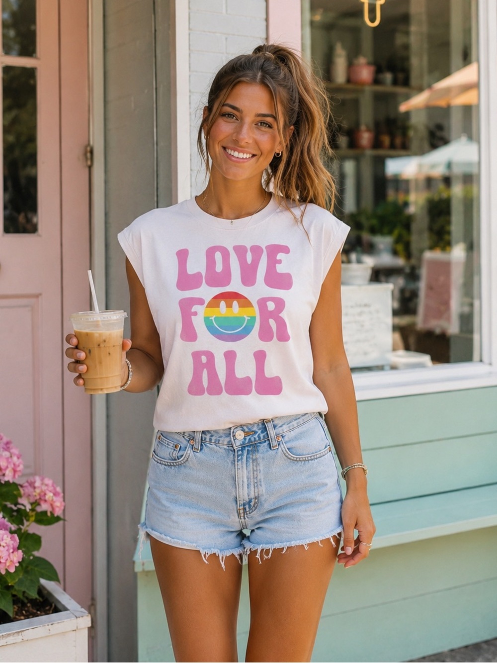 Rainbow Smiley Face Love For All Crop Top SZ S PRIDE